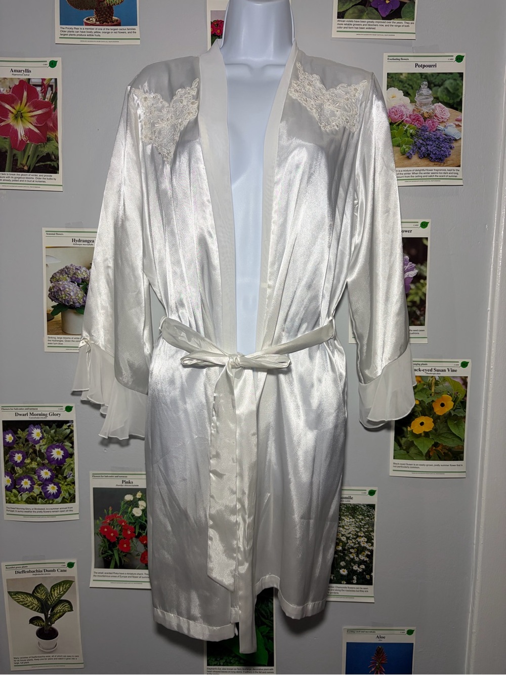 Linea Donatella Ivory Satin Robe with Lace Accents